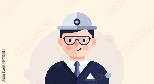 Cartoon portrait of a professional wearing a hard hat and glasses