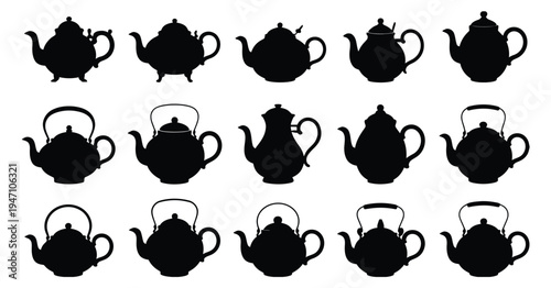 Classic Teapot Vector Set – Kitchen Utensil Icons for Menu and Branding