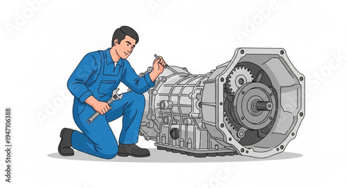 Mechanic Working on Engine.