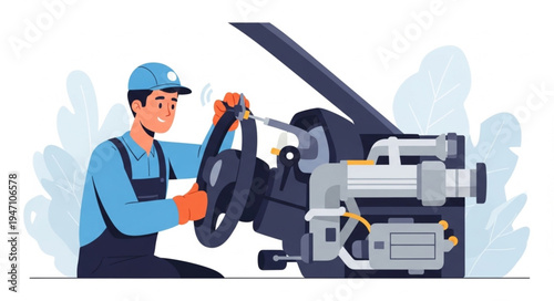 Mechanic Working on Engine.