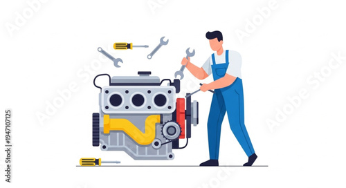 Mechanic Working on Engine.