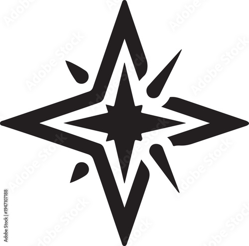 Black Minimalist Star Icon Vector Sparkle Compass Rose Logo