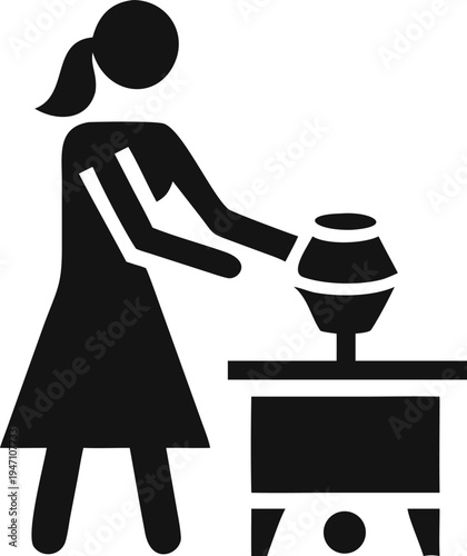 Skilled Woman Crafting Ceramic Vessels on a Pottery Wheel in a Workshop Setting