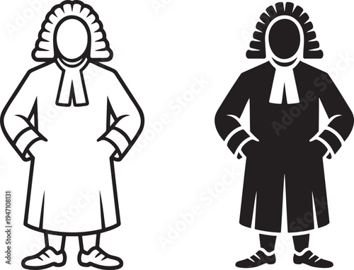 Judge silhouette & outline set isolated on transparent background