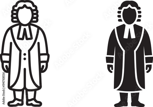 Judge silhouette & outline set isolated on transparent background