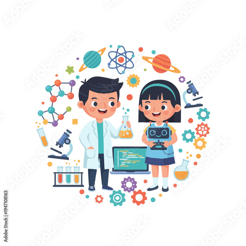 Inspiring Young Minds Enthusiastic Children Embrace STEM Learning, Engaging in Scientific Discovery, Robotics, and Creative Experiments for a Bright Future