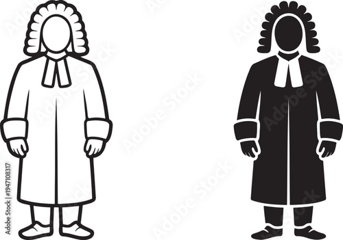 Judge silhouette & outline set isolated on transparent background