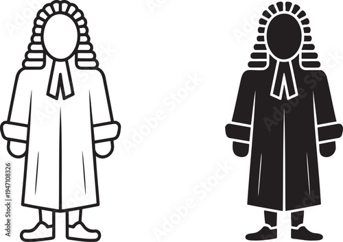 Judge silhouette & outline set isolated on transparent background
