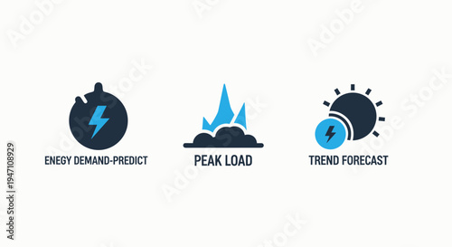 Energy icons: demand, peak load, and trend forecasting