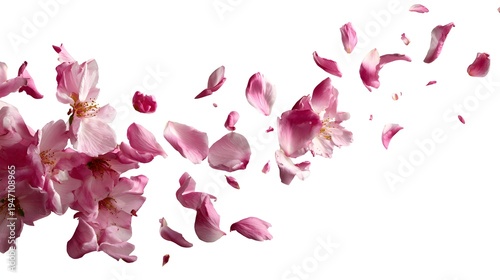 Delicate Pink Cherry Blossoms Falling and Floating in the Air.