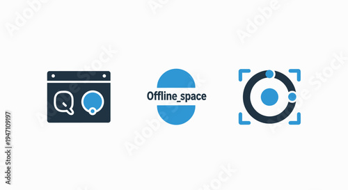 Calendar, offline space, and target tracking icons for planning and strategy