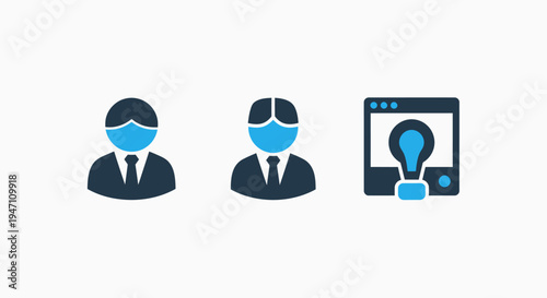 Business professionals and online idea generation vector icons: user avatars and web innovation concept for digital solutions