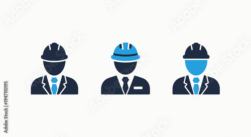 Engineer icons: hard hat professionals in suits for construction, industry, and corporate roles