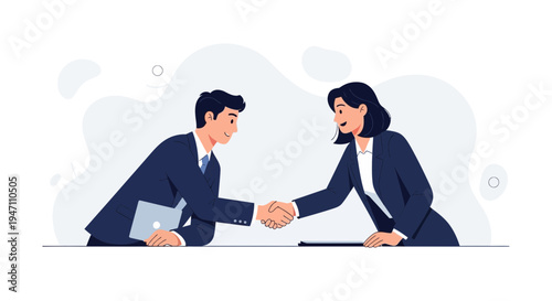 Business people shaking hands, agreement, partnership, teamwork, successful deal, modern office illustration