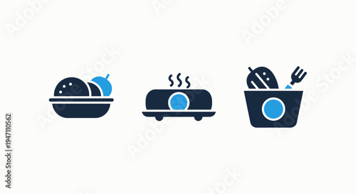 Food icons for serving dishes, hot meals, and fresh ingredients in a culinary context