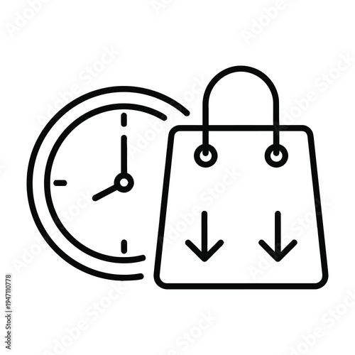Shopping bag with clock icon for timely shopping concept