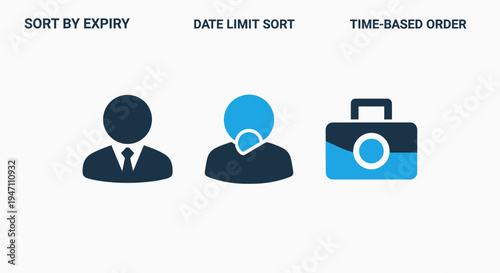 Business process icons: sorting, time limits, and order management concepts