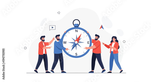 Teamwork guiding business direction with a compass, strategic planning and leadership concept