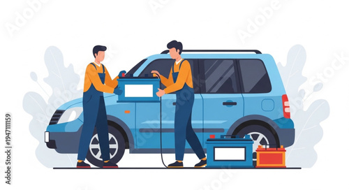 Mechanics Working on Car.