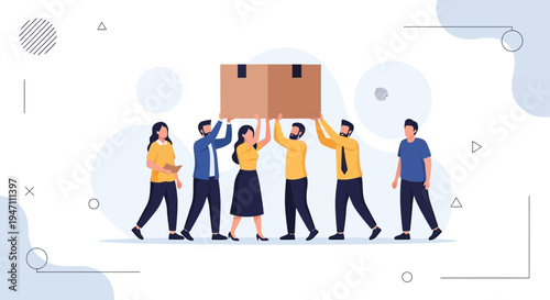 Teamwork carrying a large box, collaboration, moving, delivery, business concept