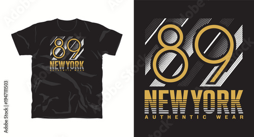 Minimalist eighties nine number t shirt design with slanted lines and new york authentic wear text