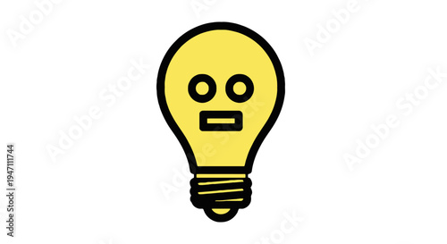 A cartoon lightbulb with a shocked face is depicted in a simple graphic illustration.