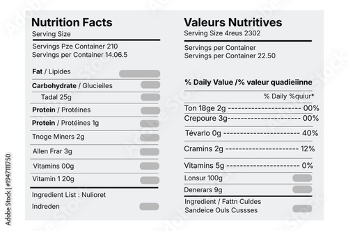 Editable Canada Nutrition Facts Label – Bilingual English French Food Packaging Template