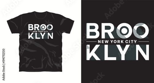Brooklyn New York City typography vector for black t-shirt design with striped pattern