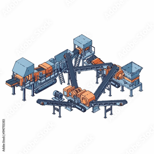 Industrial heavy machinery for material processing and recycling plant.