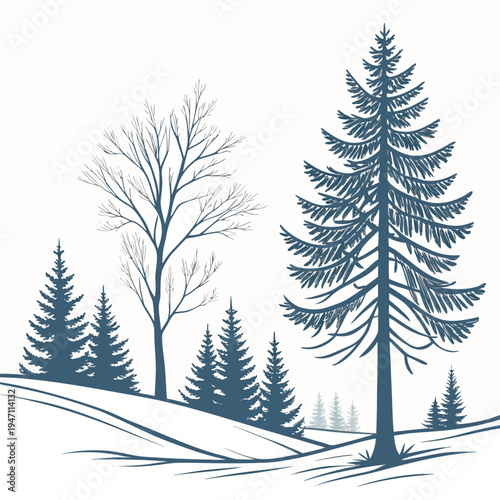 A group of trees on a snowy hill