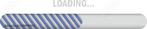 Loading progress bar with diagonal stripe animation for user interface screens. Modern blue rounded preloader indicator showing buffering or processing status. Clean minimal UI element for web apps an