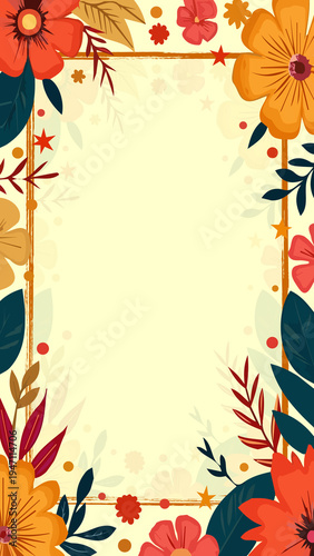 Floral decorative frame in warm autumn colors
