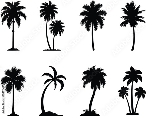 Tropical Palm Tree Silhouette Vector Set for Summer Beach and Island Designs