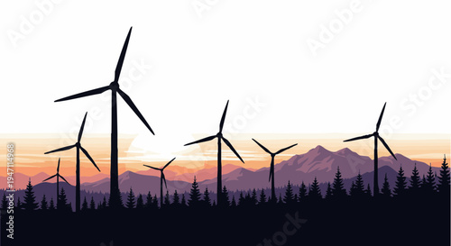 Renewable Wind Energy Mountain Sunset