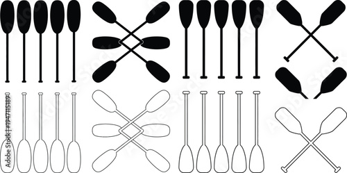 Boat Oar and Paddle Vector Icon Set for Nautical and Water Sports Design