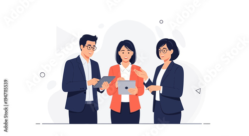 Business Team Collaboration: Colleagues Discussing Ideas with Tablets