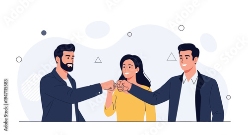 Teamwork Fist Bump: Diverse Colleagues Celebrate Success in Modern Office