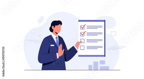 Businessman checking off tasks on a checklist, business success and planning concept