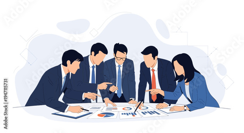 Business Meeting: Team Collaboration, Strategy Discussion, and Data Analysis