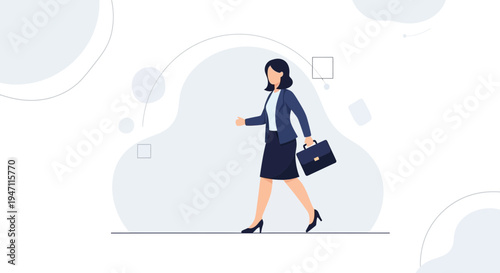 Businesswoman walking with briefcase, modern flat illustration, professional career concept