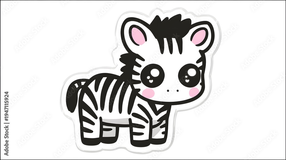Obraz premium Cute Kawaii Zebra Illustration with Big Eyes and Stripes.