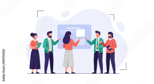 Teamwork meeting presentation, business people collaborating around a whiteboard