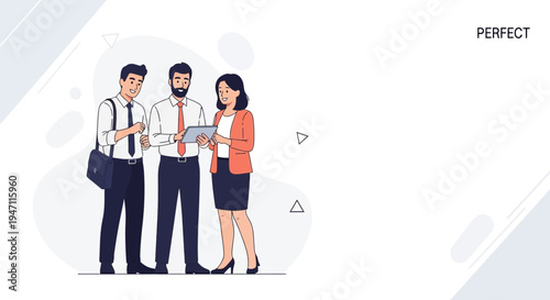 Business Team Discussing Project on Tablet, Modern Office Meeting, Collaboration