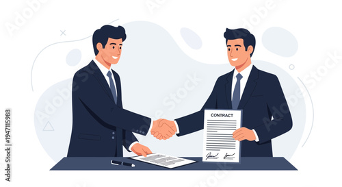 Businessmen shaking hands over contract, partnership agreement, successful deal