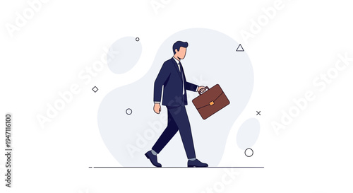 Businessman walking with briefcase, modern flat illustration, professional career concept