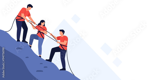 Team Climbing Mountain Together, Helping Each Other Up, Success, Partnership