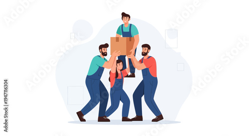 Teamwork, Collaboration, Moving Box, People Carrying Together, Support, Logistics