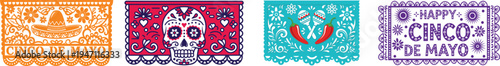 Colorful Cinco de Mayo paper banners with floral patterns and festive designs  traditional Mexican celebration decorations