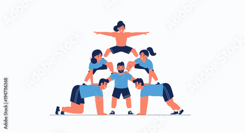 Teamwork pyramid of people exercising together, fitness and unity concept