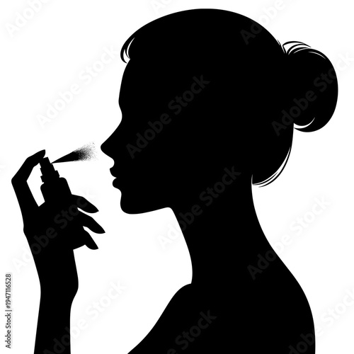 Silhouette woman using a nasal spray near face